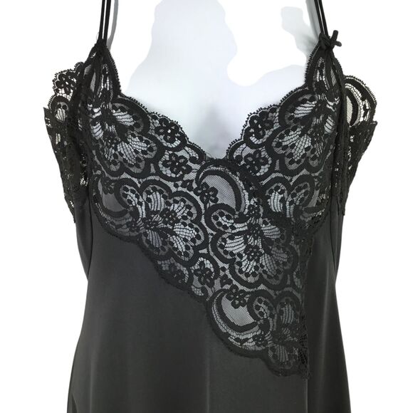 Lily of France Lingerie sz S Black Nylon Maxi Nightgown Lace Union Made 50s USA - Picture 3 of 15